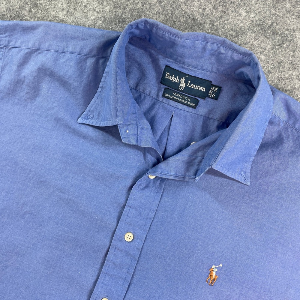 Polo Ralph Lauren Yarmouth Mens Button Down Shirt 17-34 Blue Long Sleeve